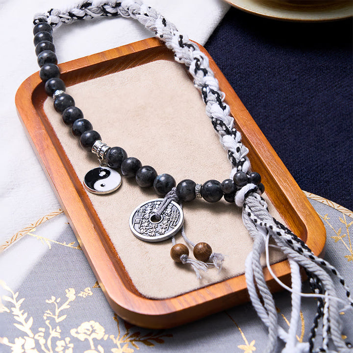 Buddha Stones Black Glitter Stone Cat's Eye Yin Yang Mountain Ghosts Spend Money Power Double Layer Rope Bracelet