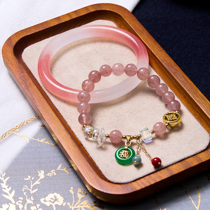 Buddha Stones Attracting Love and Protection Pink Bracelet Bangle Bundle