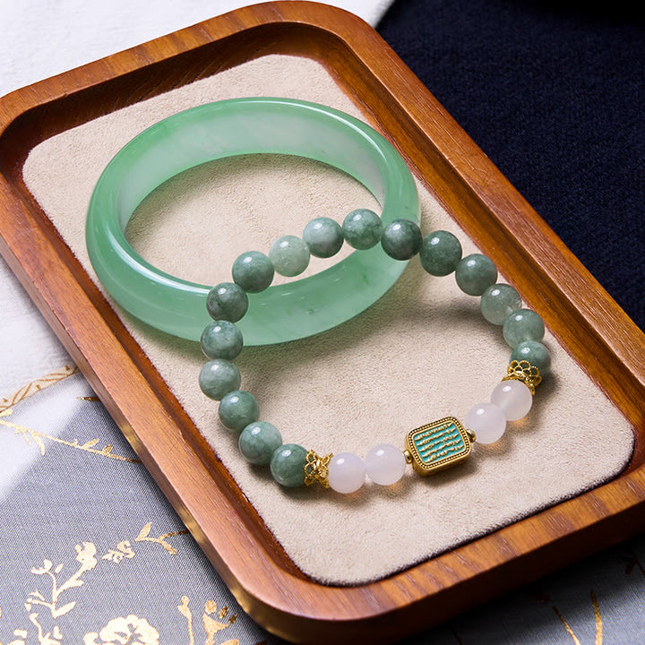 Buddha Stones Promote New Beginnings Mint Green Jade Bracelet Bangle Bundle