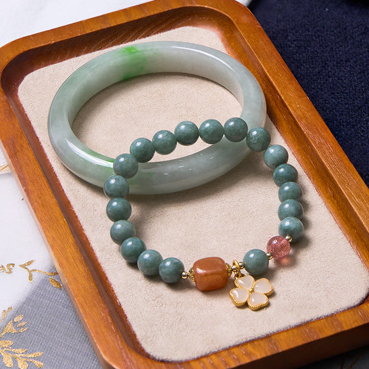 Buddha Stones Bring Good Luck Green Jade Bracelet Bangle Bundle