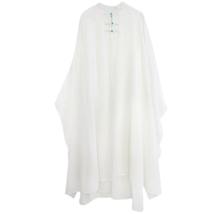 Buddha Stones 2Pcs Frog-Button Long Sleeve Midi Dress Wide Leg Pants Chiffon Zen Women's Set - image 15