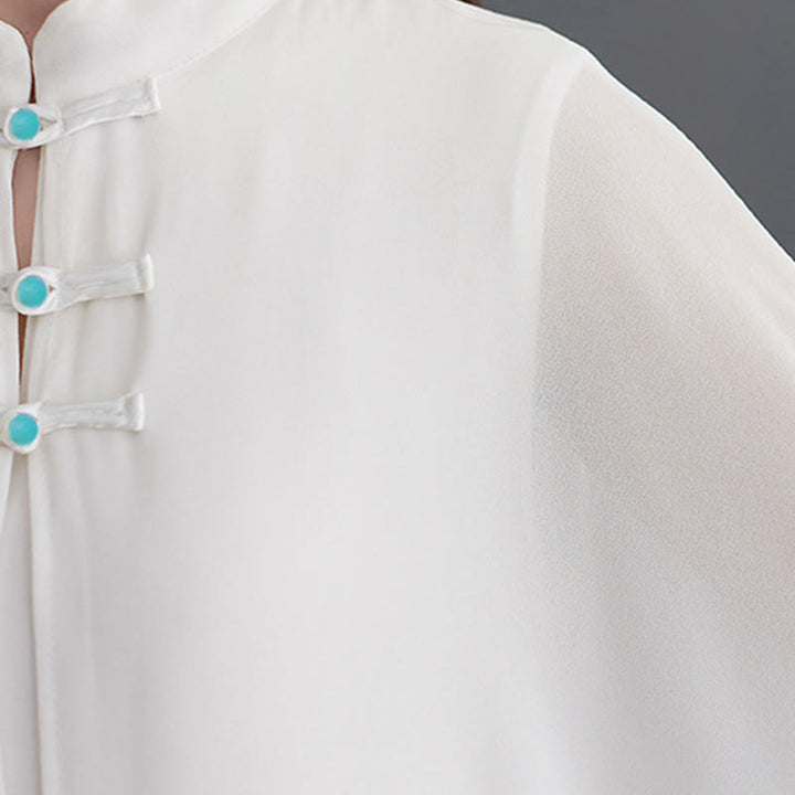 Buddha Stones 2Pcs Frog-Button Long Sleeve Midi Dress Wide Leg Pants Chiffon Zen Women's Set - image 10