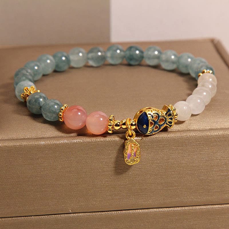 Buddha Stones Jade Yanyuan Agate White Jade Koi Fish Scripture Charm Luck Bracelet