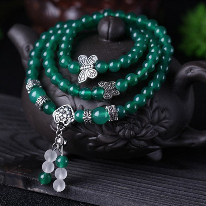 Buddha Stones Natural Green Agate Butterfly Support Bracelet