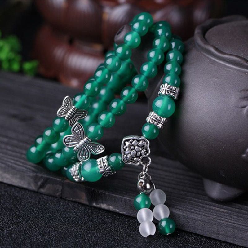 Buddha Stones Natural Green Agate Butterfly Support Bracelet