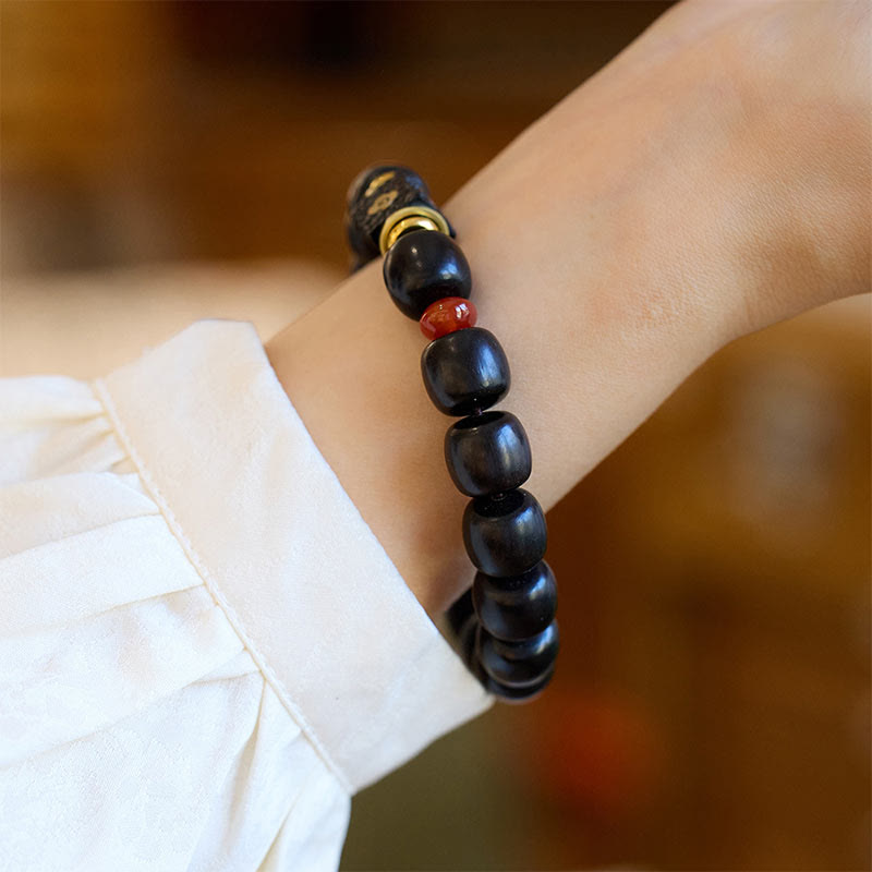 Buddha Stones Ebony Wood Auspicious Clouds Engraved Calm Bracelet