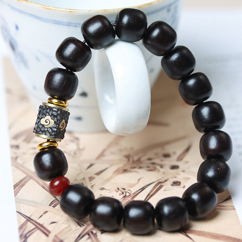 Buddha Stones Ebony Wood Auspicious Clouds Engraved Calm Bracelet