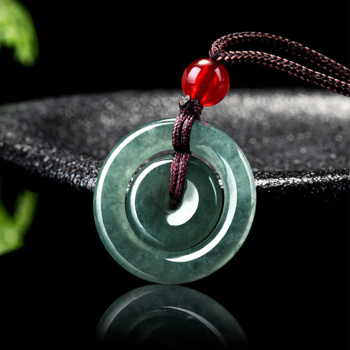 Buddha Stones Green Jade Double Peace Buckle Abundance Necklace Pendant