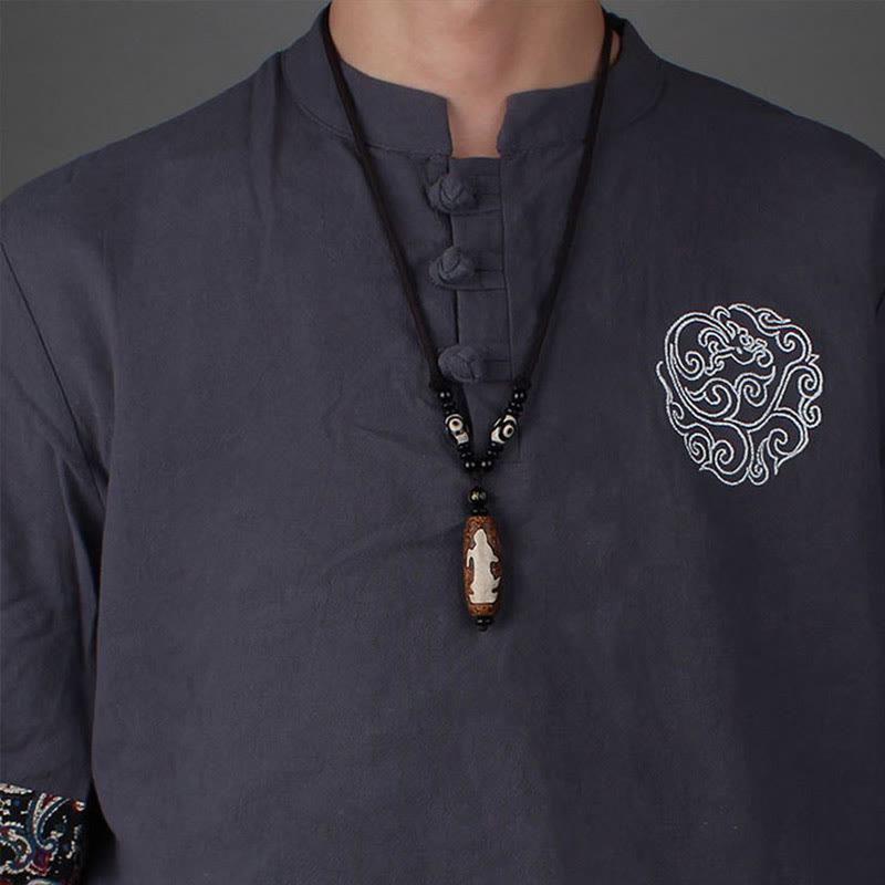 Buddha Stones Tibet Om Mani Padme Hum Dzi Bead Avalokitesvara Pattern Wealth Necklace Pendant - image 9