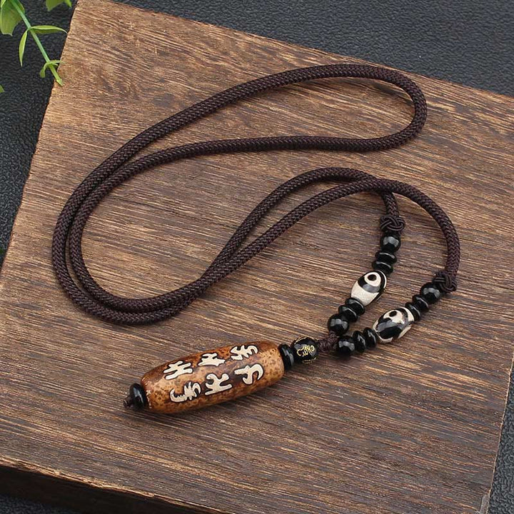 Buddha Stones Tibet Om Mani Padme Hum Dzi Bead Avalokitesvara Pattern Wealth Necklace Pendant