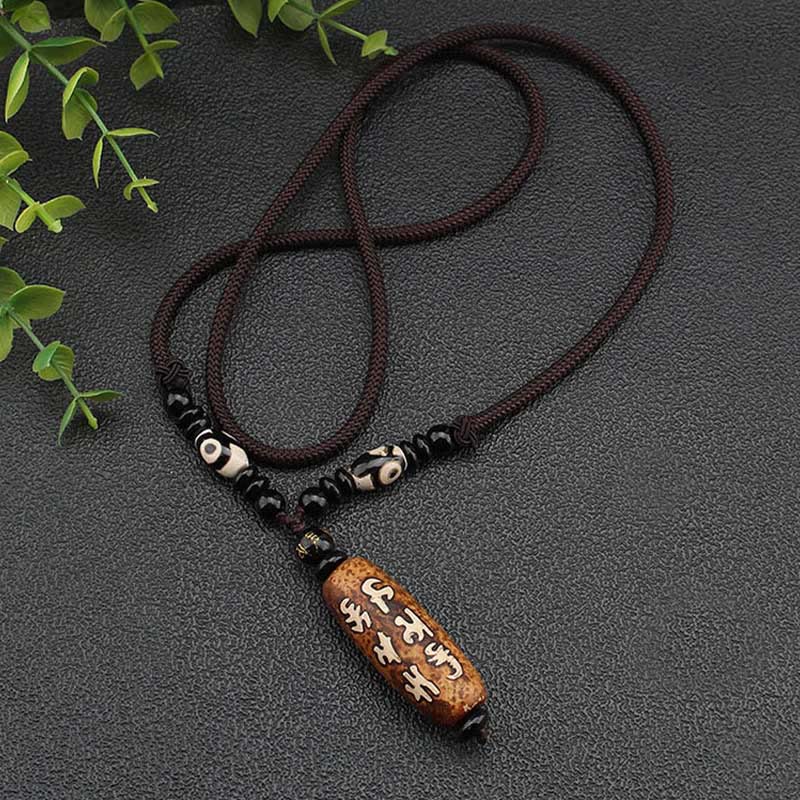 Buddha Stones Tibet Om Mani Padme Hum Dzi Bead Avalokitesvara Pattern Wealth Necklace Pendant