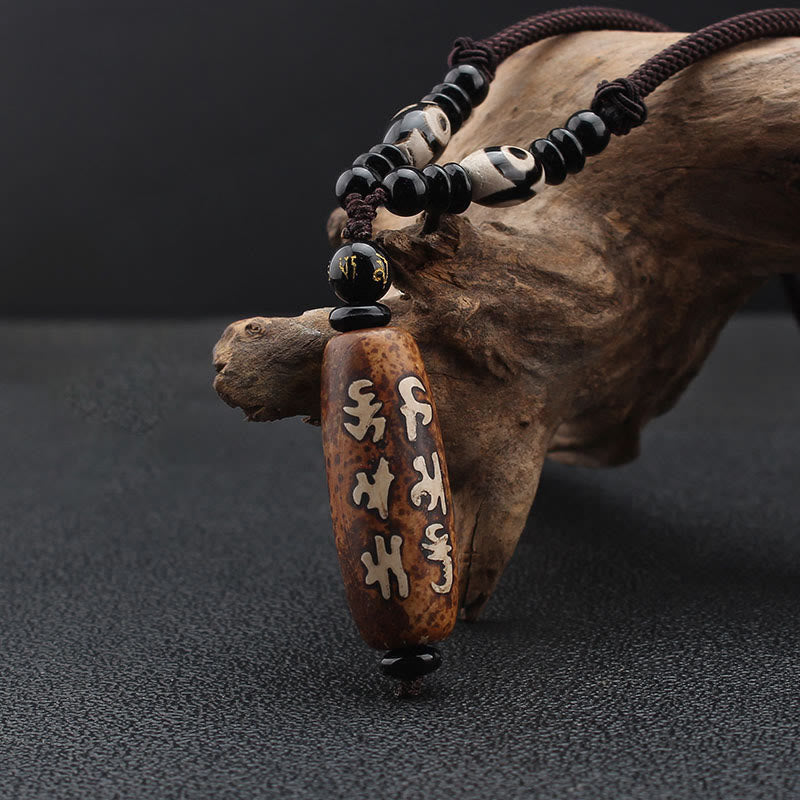 Buddha Stones Tibet Om Mani Padme Hum Dzi Bead Avalokitesvara Pattern Wealth Necklace Pendant - image 2