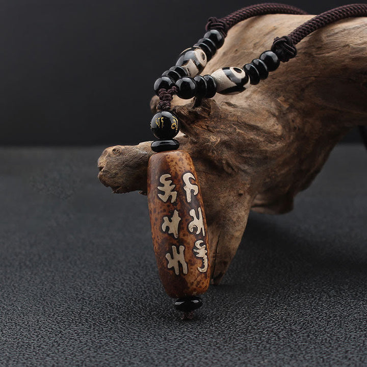 Buddha Stones Tibet Om Mani Padme Hum Dzi Bead Avalokitesvara Pattern Wealth Necklace Pendant - image 2
