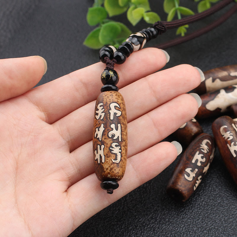 Buddha Stones Tibet Om Mani Padme Hum Dzi Bead Avalokitesvara Pattern Wealth Necklace Pendant