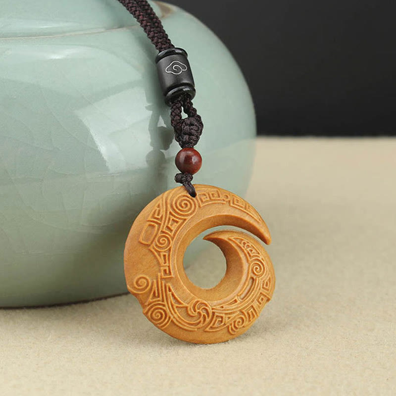 Buddha Stones Ebony Wood Sandalwood One's Luck Improves Design Pattern Peace Necklace Pendant