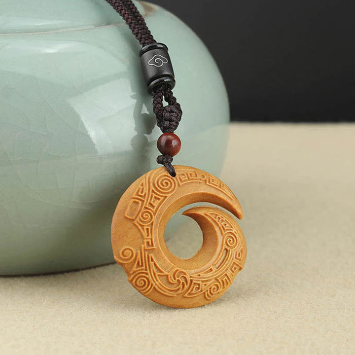 Buddha Stones Ebony Wood Sandalwood One's Luck Improves Design Pattern Peace Necklace Pendant - Sandalwood - image 10