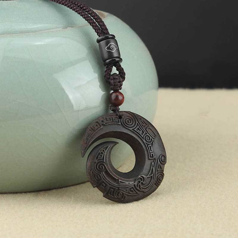 Buddha Stones Ebony Wood Sandalwood One's Luck Improves Design Pattern Peace Necklace Pendant - image 7