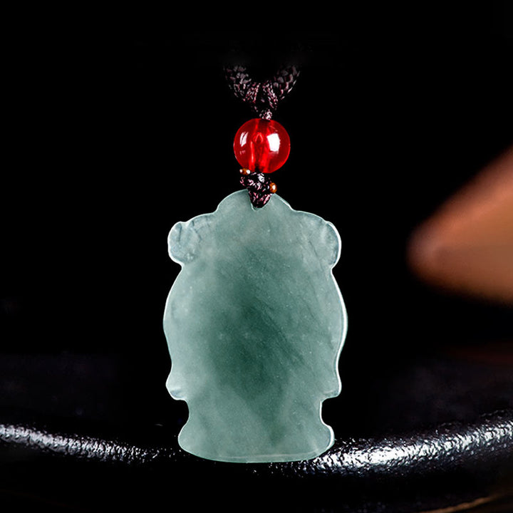 Buddha Stones Natural Green Jade Chinese God of Wealth Caishen Ingot Abundance Necklace Pendant