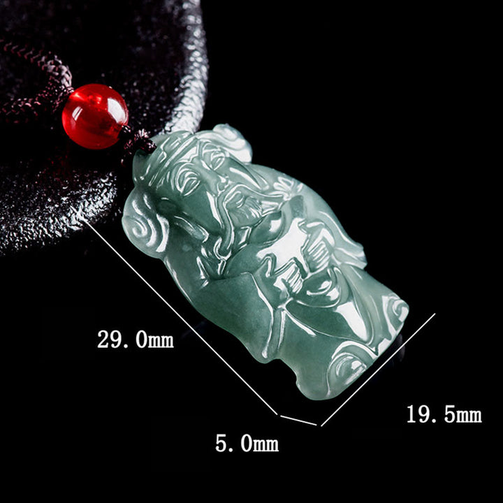 Buddha Stones Natural Green Jade Chinese God of Wealth Caishen Ingot Abundance Necklace Pendant