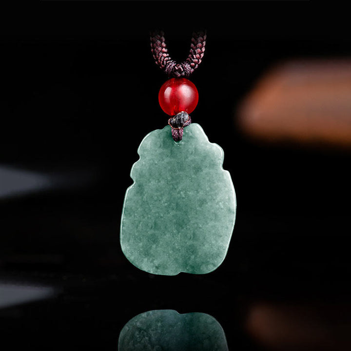 Buddha Stones Natural Green Jade Nine-Tailed Fox Engraved Prosperity Necklace Pendant