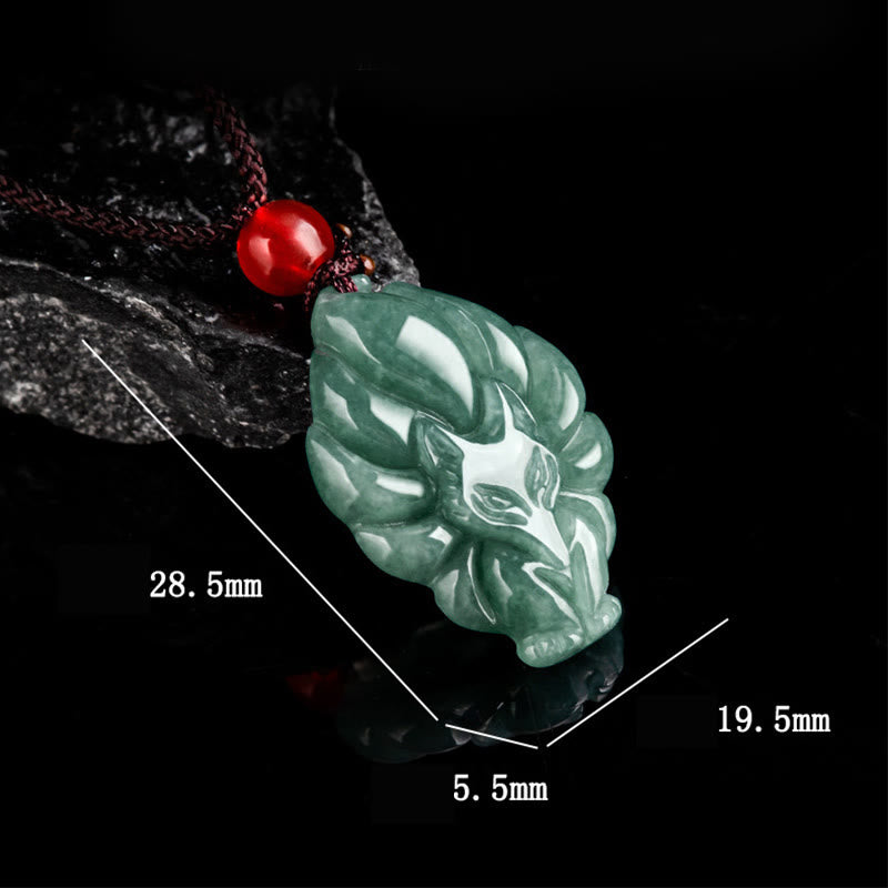 Buddha Stones Natural Green Jade Nine-Tailed Fox Luck Necklace Pendant - image 8