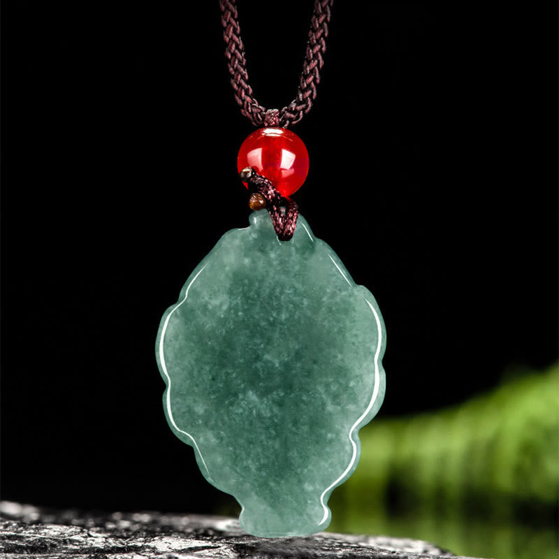 Buddha Stones Natural Green Jade Nine-Tailed Fox Luck Necklace Pendant