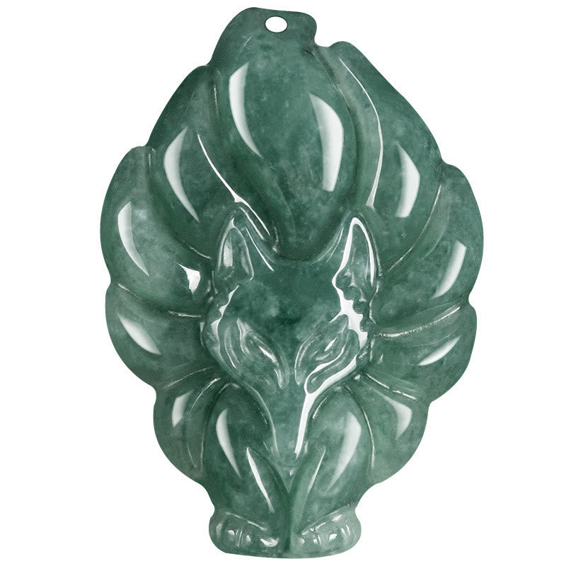 Buddha Stones Natural Green Jade Nine-Tailed Fox Luck Necklace Pendant - image 10
