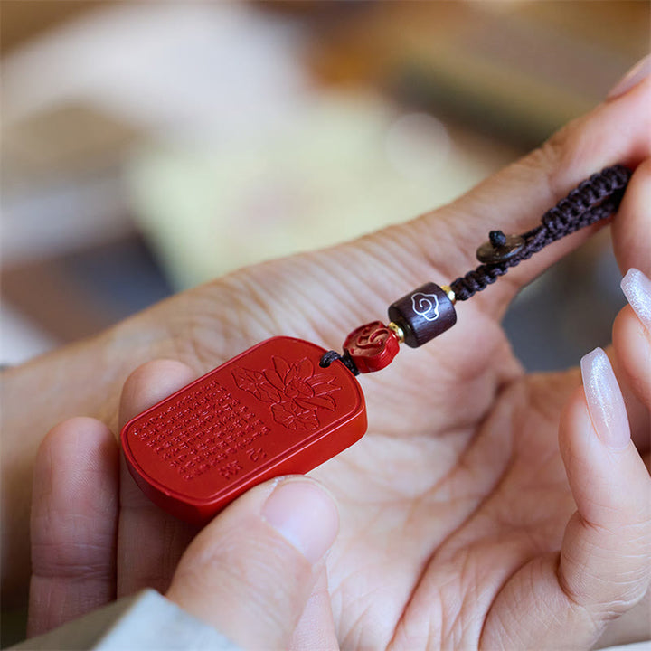 Buddha Stones Natural Cinnabar Heart Sutra Blessing Key Chain