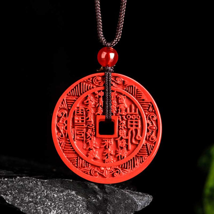 Buddha Stones Natural Cinnabar Mountain Ghosts Spend Money Bagua Design Blessing Necklace Pendant