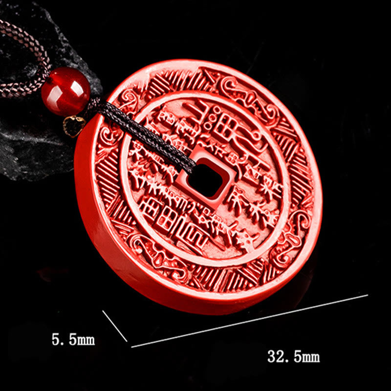 Buddha Stones Natural Cinnabar Mountain Ghosts Spend Money Bagua Design Blessing Necklace Pendant