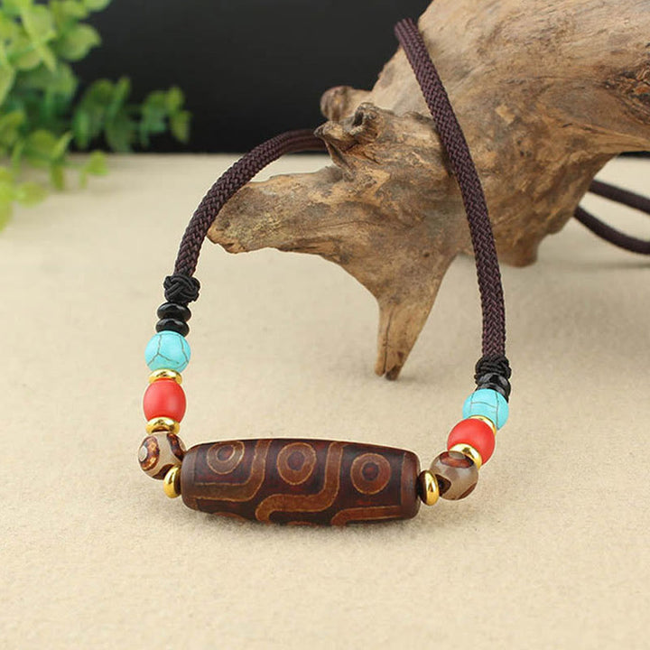 Buddha Stones Tibetan Nine-Eye Dzi Bead Three-eyed Dzi Bead Protection String Necklaces Pendant