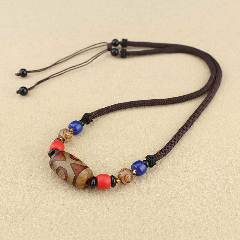 Buddha Stones Tibetan Nine-Eye Dzi Bead Three-eyed Dzi Bead Protection String Necklaces Pendant