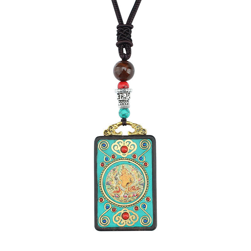 Buddha Stones Tibet God Of Wealth Money Tree Golden Phoenix Thangka Ebony Peace Necklace Pendant - image 8