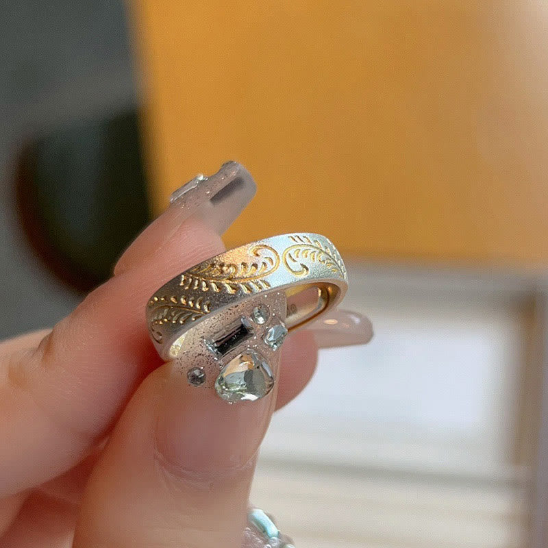 Buddha Stone 999 Sterling Silver Gold-Painted Joyful Flower Pattern Peaceful Heart Sutra Ring - image 12