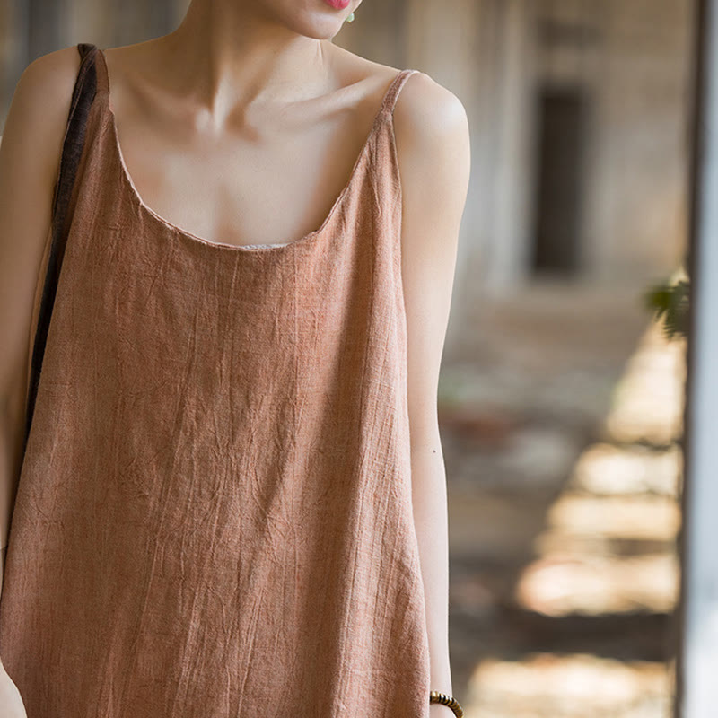 Buddha Stones Summer Spaghetti Strap Handmade Tie Dye Linen Midi Cami Dress - image 16