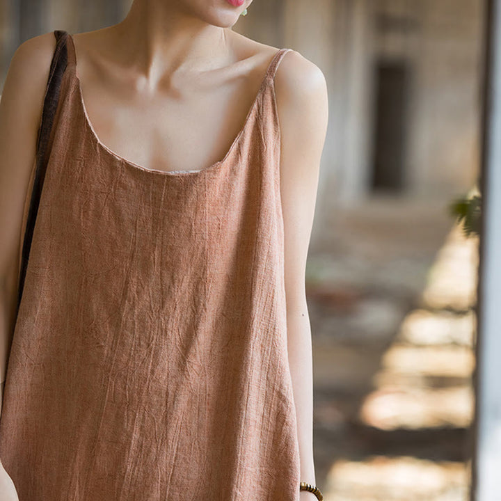 Buddha Stones Summer Spaghetti Strap Handmade Tie Dye Linen Midi Cami Dress - image 16