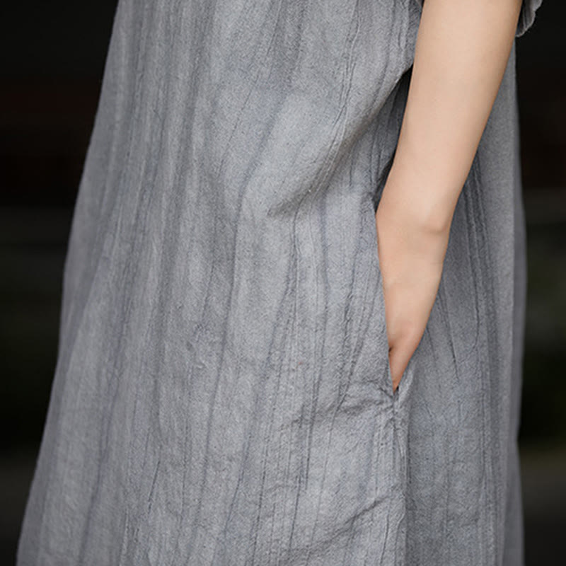 Buddha Stones Handmade Tie Dye Ramie Linen Women's Short Sleeve Below Knee Dress With Pockets - image 17