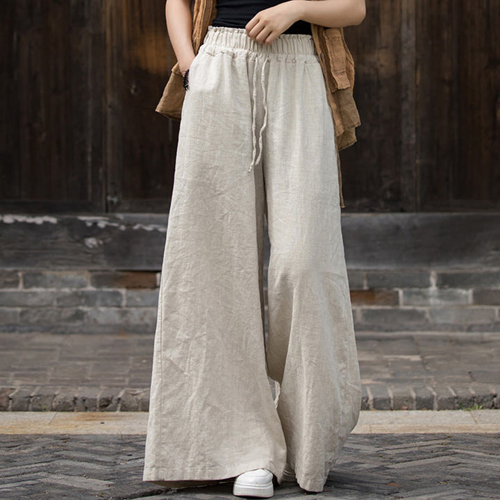 Buddha Stones Handmade Tie Dye Ramie Linen Midi Dress Wide Leg Pants With Pockets