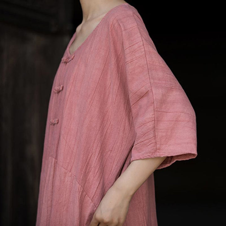 Buddha Stones Handmade Tie Dye Ramie Linen Frog-Button Midi Dress Wide Leg Pants With Pockets - image 20