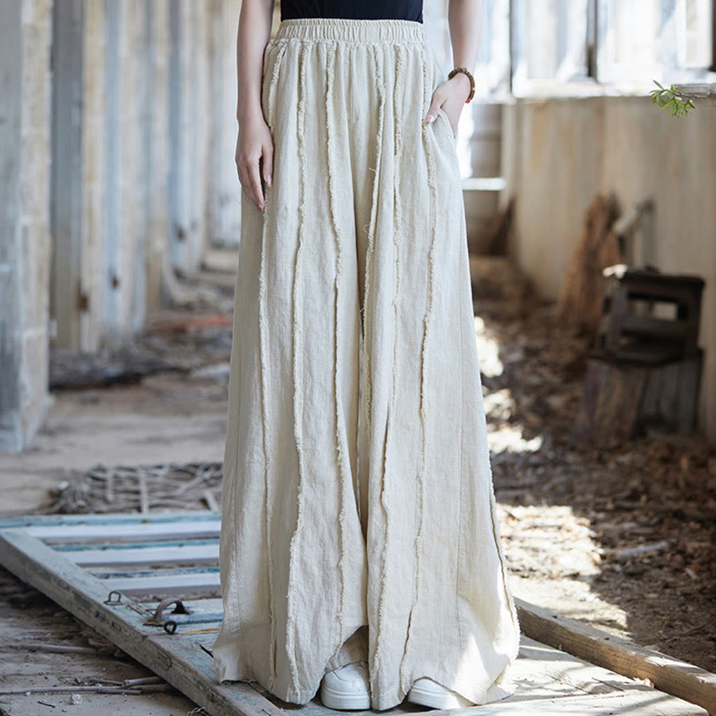Buddha Stones Frog-Button Sleeveless Cami Midi Dress Ramie Linen Wide Leg Pants With Pockets - Beige Pants - US4-8/10，UK/AU8-12/14，EU36-40/42 (F) - image 34