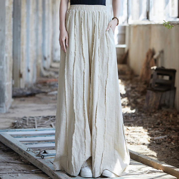 Buddha Stones Frog-Button Sleeveless Cami Midi Dress Ramie Linen Wide Leg Pants With Pockets - Beige Pants - US4-8/10，UK/AU8-12/14，EU36-40/42 (F) - image 34