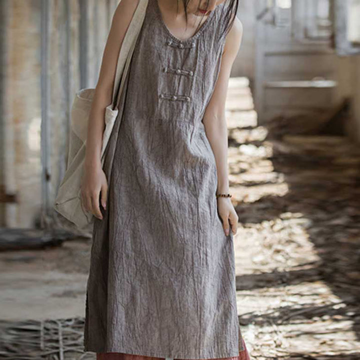 Buddha Stones Frog-Button Sleeveless Cami Midi Dress Ramie Linen Wide Leg Pants With Pockets - Thistle Dress(Dress Only) - US4-8/10，UK/AU8-12/14，EU36-40/42 (F) - image 31