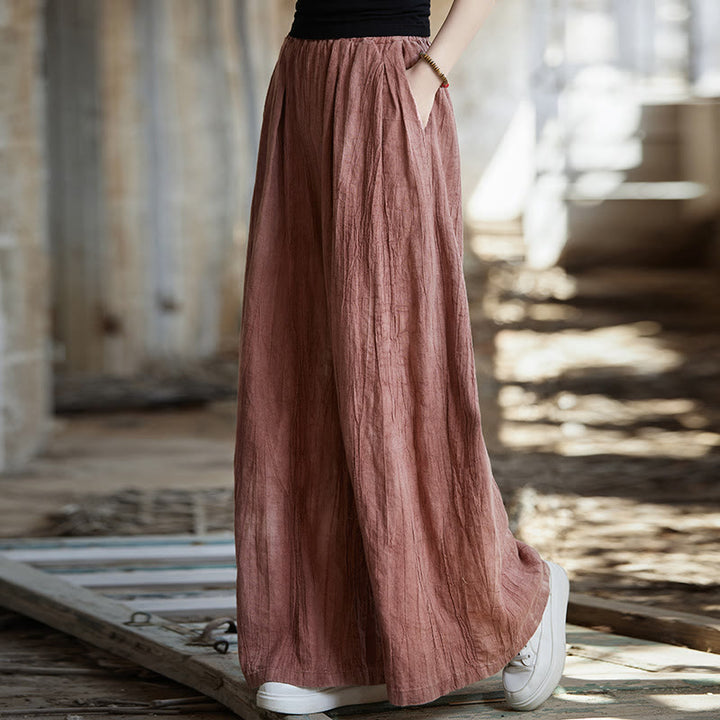 Buddha Stones Frog-Button Sleeveless Cami Midi Dress Ramie Linen Wide Leg Pants With Pockets - Red Pants - US4-8/10，UK/AU8-12/14，EU36-40/42 (F) - image 39