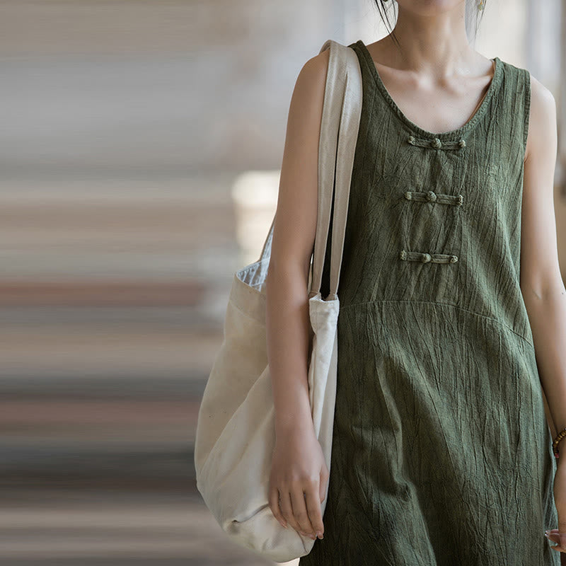 Buddha Stones Frog-Button Ramie Linen Women's Sleeveless Knee Length Dress With Pockets - image 25