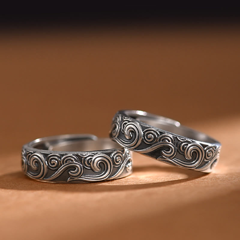 Buddha Stones 999 Sterling Silver Auspicious Clouds Engraved Blessing Adjustable Ring - image 11