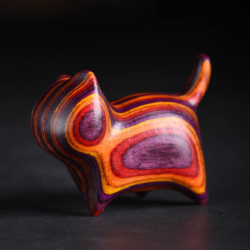 Buddha Stones Mini Cat Kitten Colorful Wooden Cute Pet Decoration - Orange Purple Cat 4.7*2.2*3.5cm - image 1