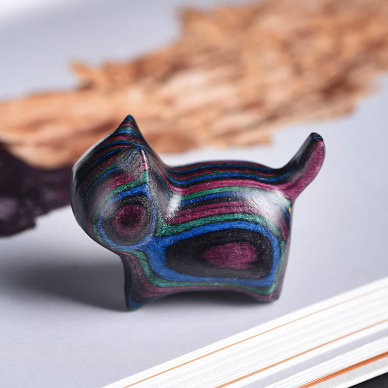 Buddha Stones Mini Cat Kitten Colorful Wooden Cute Pet Decoration - Black Purple Cat 4.7*2.2*3.5cm - image 4