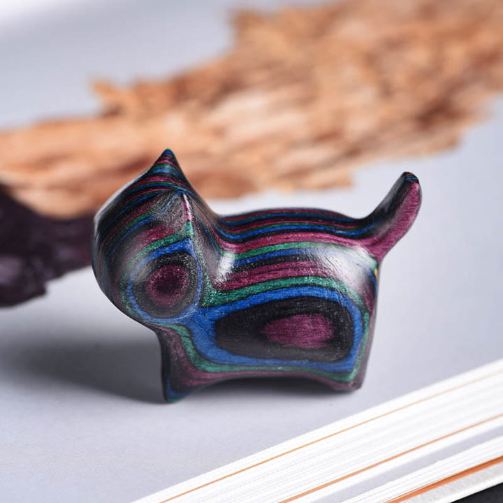 Buddha Stones Mini Cat Kitten Colorful Wooden Cute Pet Decoration - Black Purple Cat 4.7*2.2*3.5cm - image 4