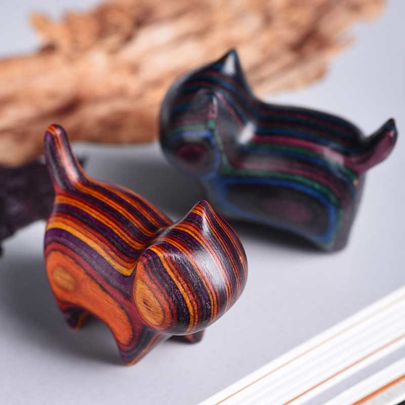 Buddha Stones Mini Cat Kitten Colorful Wooden Cute Pet Decoration - image 7
