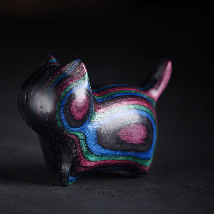 Buddha Stones Mini Cat Kitten Colorful Wooden Cute Pet Decoration - image 5